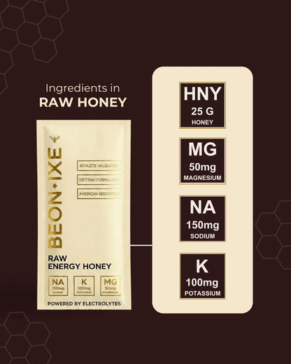 Beonixe raw honey energy gel with sodium, potassium, and magnesium